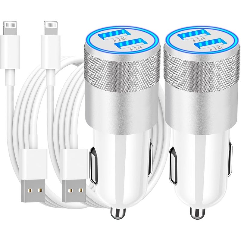 【Apple MFi Certified】 iPhone Fast Car Charger, Braveridge 2Pack 4.8A Dual USB Car Power Cigarette Lighter USB Car Carplay Charger Adapter with Lightning Cable for iPhone 14 13 12 11 Pro XS XR X 8 iPad - Image 1