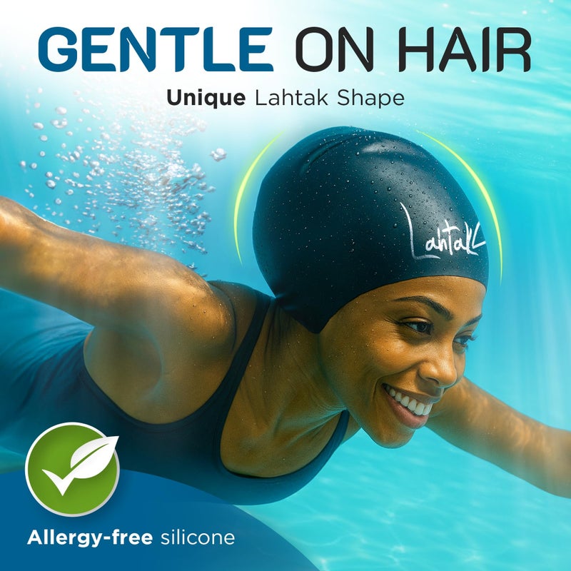 Lahtak Long Hair Swim Cap - Swim Caps Cool - Stylish Swim Cap for Braids Weaves Dreadlocks - Bathing Cap - Silicone Shower Cap (Black L) - Image 3