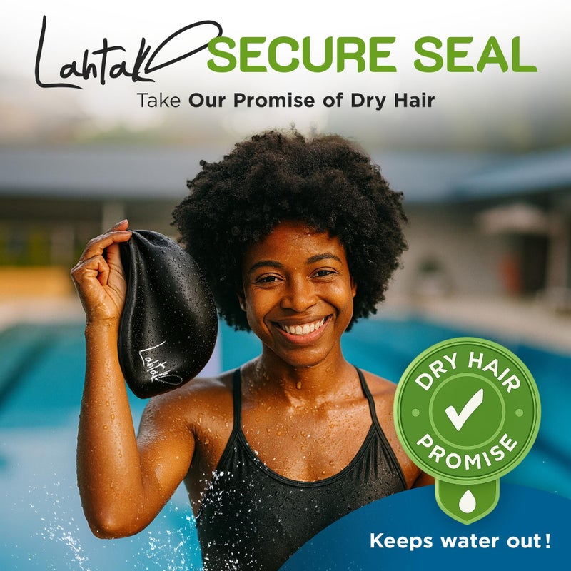 Lahtak Long Hair Swim Cap - Swim Caps Cool - Stylish Swim Cap for Braids Weaves Dreadlocks - Bathing Cap - Silicone Shower Cap (Black L) - Image 4
