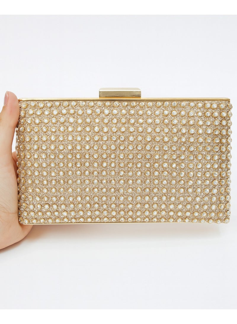 شنطة كلتش سواريه حريمي ذهبي كريستال بسلسلة – مثالية للأفراح والمناسبات - Image 1