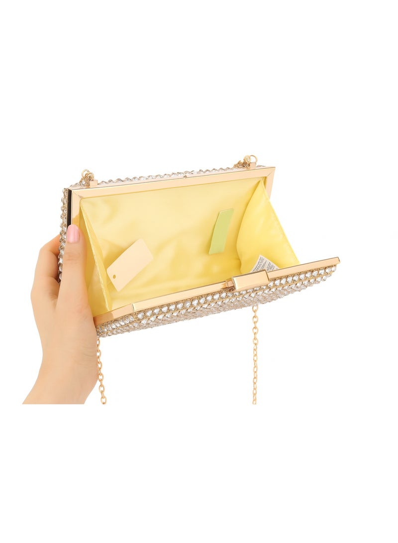 شنطة كلتش سواريه حريمي ذهبي كريستال بسلسلة – مثالية للأفراح والمناسبات - Image 5