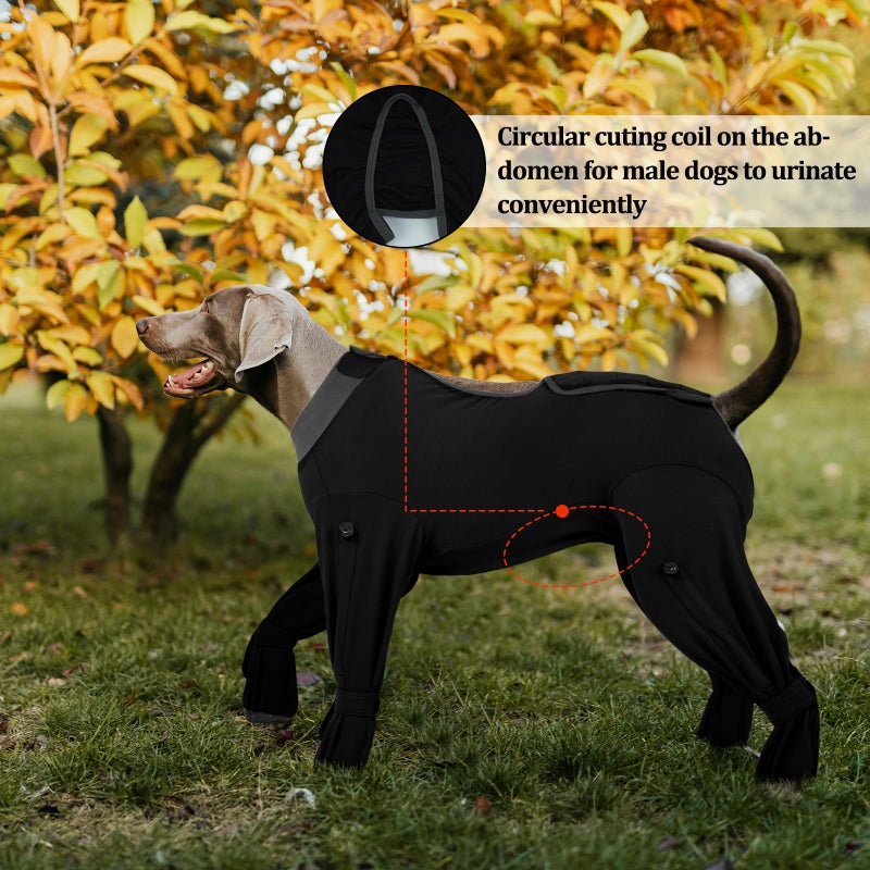 ROZKITCH Dog Recovery Suit After Surgery, Prevent Licking & Shedding, Dog E-Collar Alternative Four-Sleeve with Adjustable Leg Drawstrings & Belly Access, Post-Surgery Bodysuit for Medium Dogs Black M - Image 5