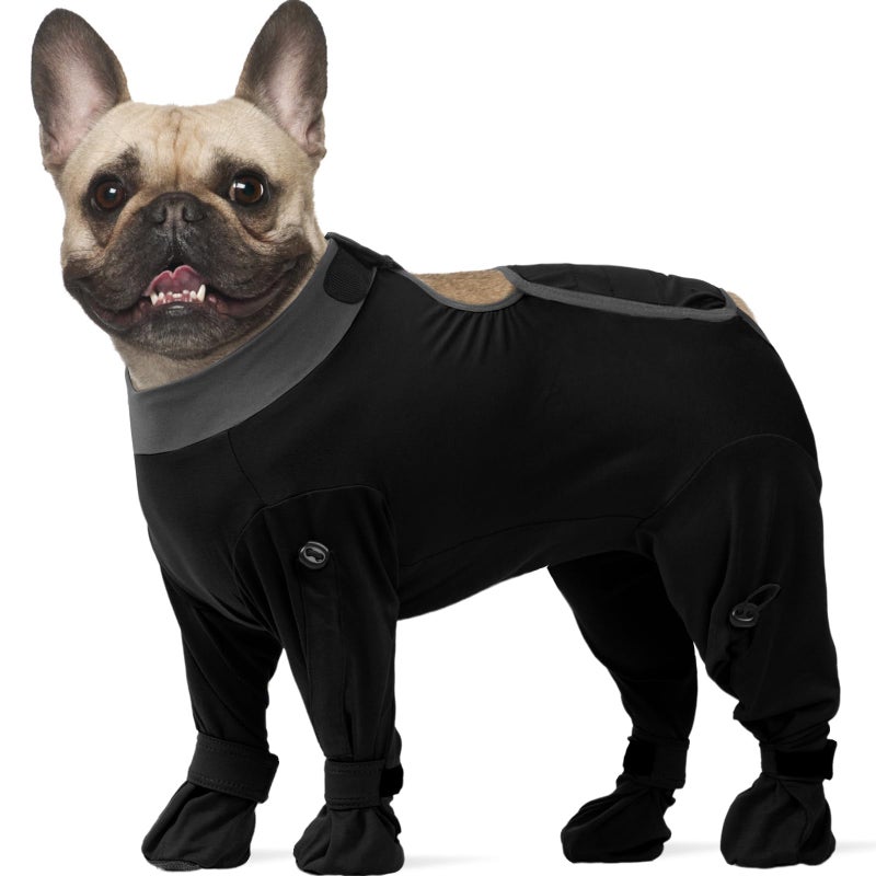 ROZKITCH Dog Recovery Suit After Surgery, Prevent Licking & Shedding, Dog E-Collar Alternative Four-Sleeve with Adjustable Leg Drawstrings & Belly Access, Post-Surgery Bodysuit for Medium Dogs Black M - Image 1
