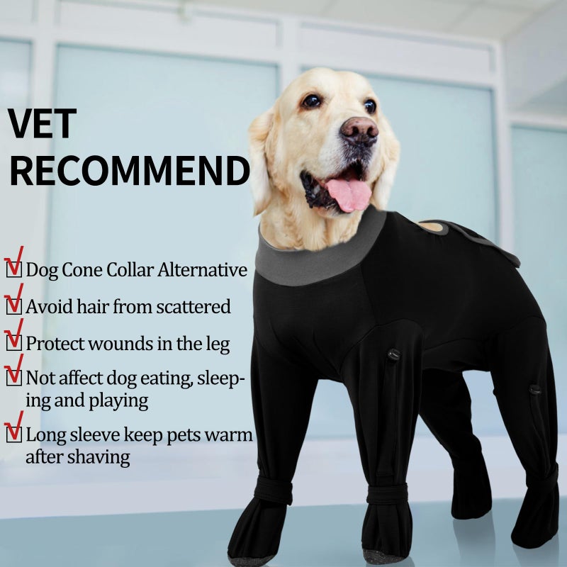 ROZKITCH Dog Recovery Suit After Surgery, Prevent Licking & Shedding, Dog E-Collar Alternative Four-Sleeve with Adjustable Leg Drawstrings & Belly Access, Post-Surgery Bodysuit for Medium Dogs Black M - Image 4