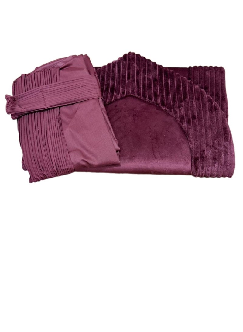 Women's prayer set: striped padded foam prayer mat with attached prayer shawl and pleated hijab. - Image 2