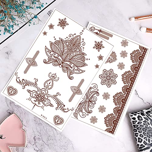 KASUWA Henna Tattoos, Henna Temporary Tattoos Brown Waterproof Tattoo stickers for Women Wedding Party Festivals,Parties Decoration Suppliers 6Sheets - Image 5
