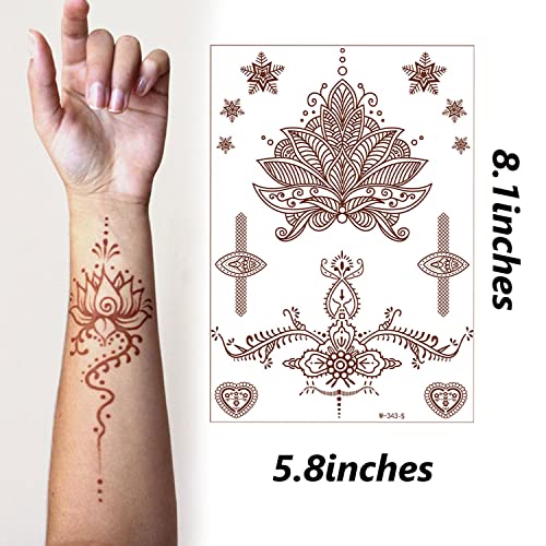 KASUWA Henna Tattoos, Henna Temporary Tattoos Brown Waterproof Tattoo stickers for Women Wedding Party Festivals,Parties Decoration Suppliers 6Sheets - Image 4