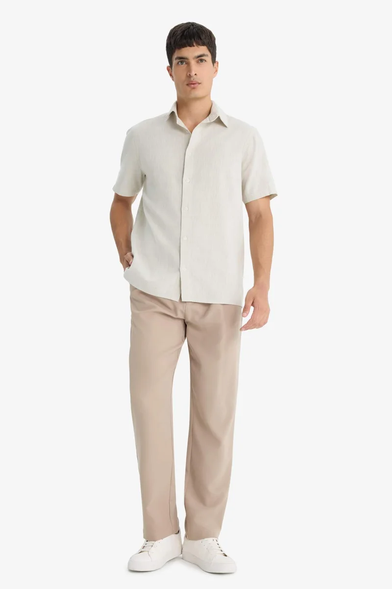 ديفاكتو Regular Fit Polo Collar Linen Look Cotton Summer Shirt