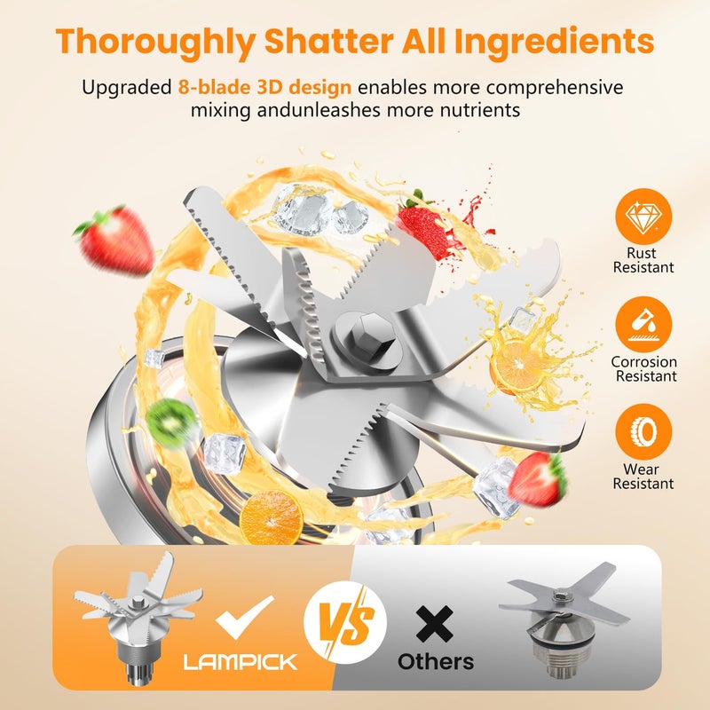 LAMPICK Blenders for Kitchen, 2000W Blender for Smoothies 35000 RPM Professional Grade High-Speed Smoothie Blender with 68 oz Pitcher & 27 oz To-Go Cup for Shakes, Ice Crushing, and Frozen Fruit - Image 2
