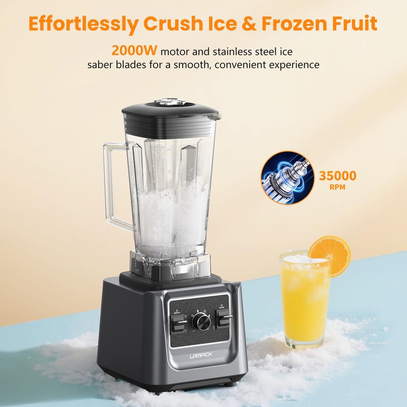 LAMPICK Blenders for Kitchen, 2000W Blender for Smoothies 35000 RPM Professional Grade High-Speed Smoothie Blender with 68 oz Pitcher & 27 oz To-Go Cup for Shakes, Ice Crushing, and Frozen Fruit - Image 3