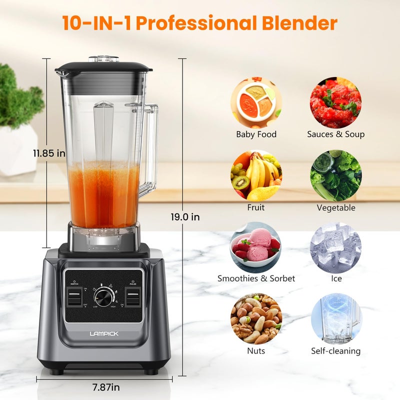 LAMPICK Blenders for Kitchen, 2000W Blender for Smoothies 35000 RPM Professional Grade High-Speed Smoothie Blender with 68 oz Pitcher & 27 oz To-Go Cup for Shakes, Ice Crushing, and Frozen Fruit - Image 4