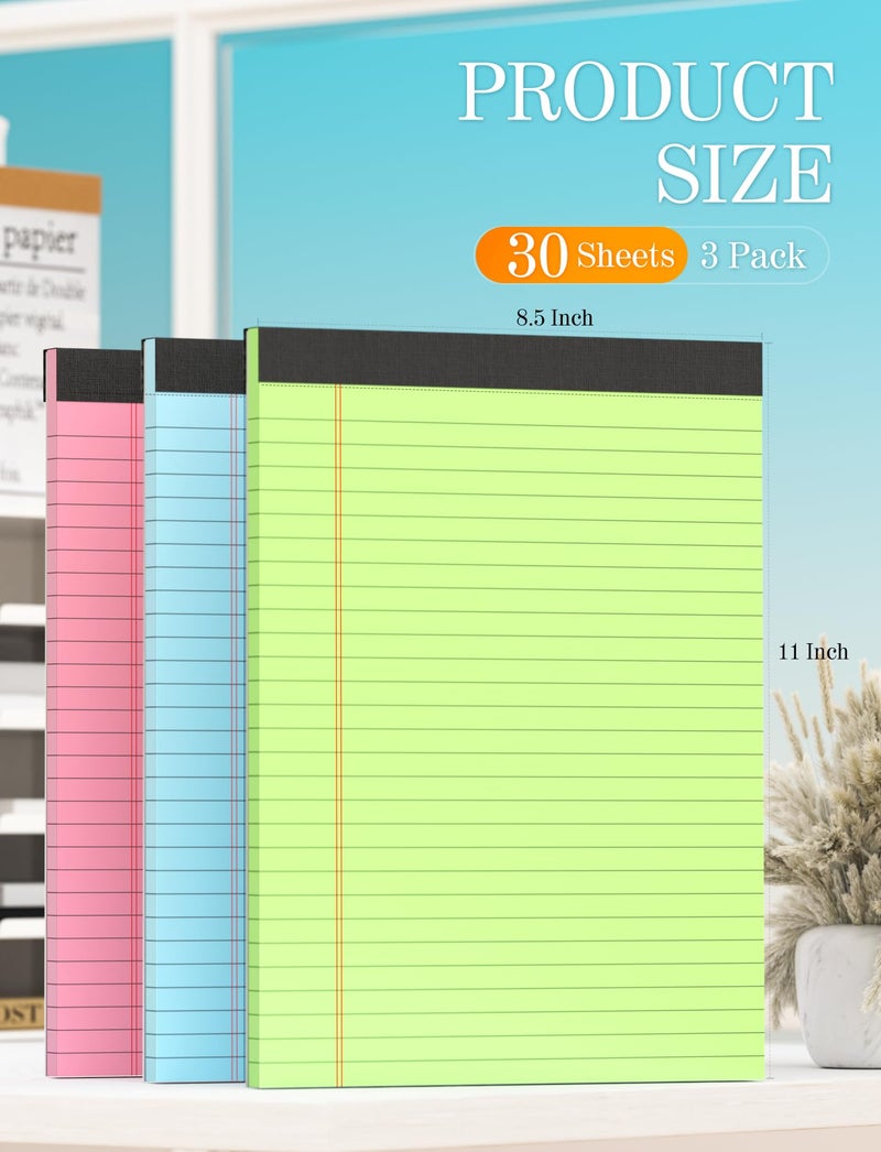 Zaviko Legal Pads 8.5 x 11 Colored Note Pads 8.5 x 11, 3 Pack Notepads 8.5x11, Pink Notepad 8.5x11 Legal Pad, Notebook Paper for Home Office Supplies, Lined Paper Pads 8 1/2 x 11, 30 Sheets/Pad - Image 2