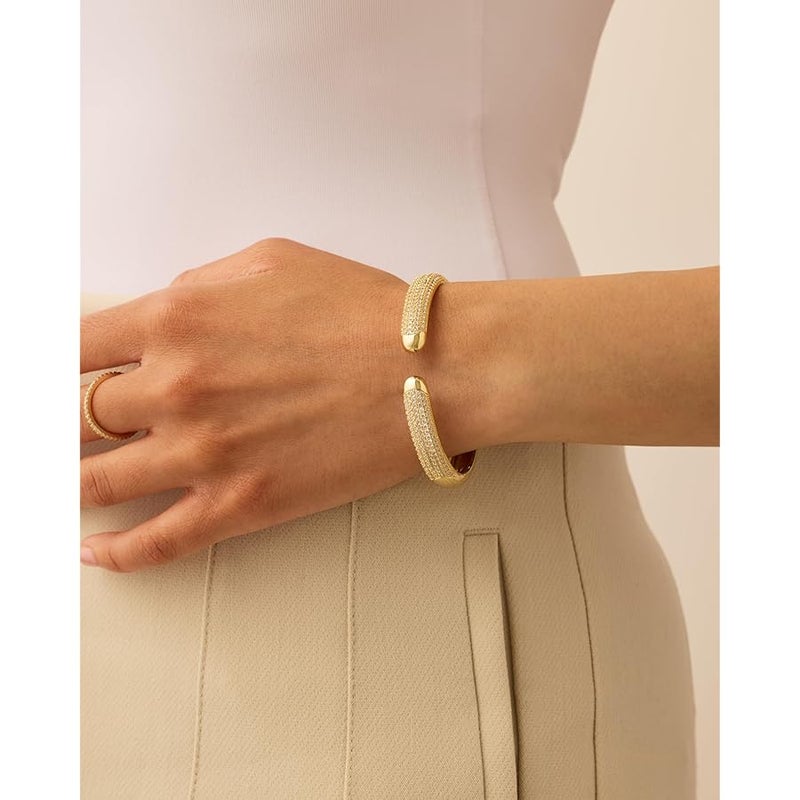 PAVOI 14K Gold Plated Premium Cubic Zirconia Bangle Bracelet for Women - Trendy Cuff Bracelets - Image 2