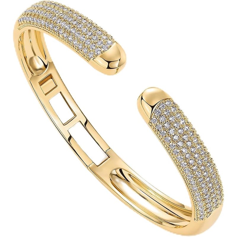 PAVOI 14K Gold Plated Premium Cubic Zirconia Bangle Bracelet for Women - Trendy Cuff Bracelets - Image 1