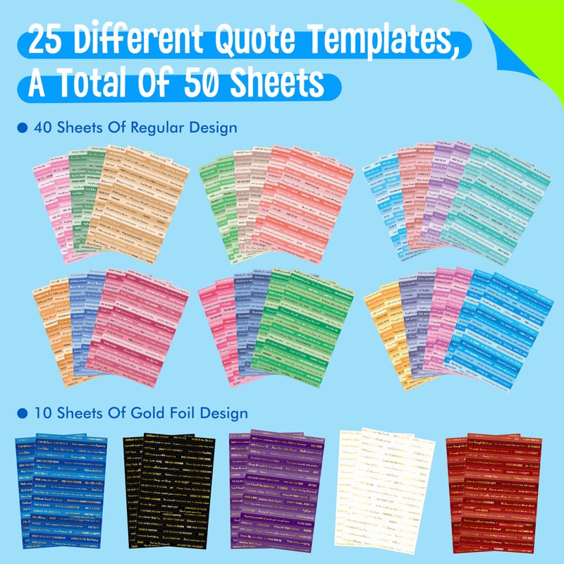 SpriteGru 2398PCS Quote Stickers, Gold Foil Word Phrase Stickers for Junk Journal, Pre-Cut Motivational Inspirational Small Talk Labels for Scrapbook, DIY Craft Card Making (50 Sheets) - Image 4