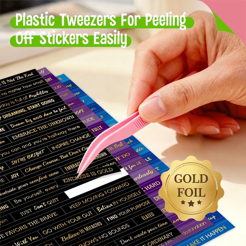 SpriteGru 2398PCS Quote Stickers, Gold Foil Word Phrase Stickers for Junk Journal, Pre-Cut Motivational Inspirational Small Talk Labels for Scrapbook, DIY Craft Card Making (50 Sheets) - Image 5