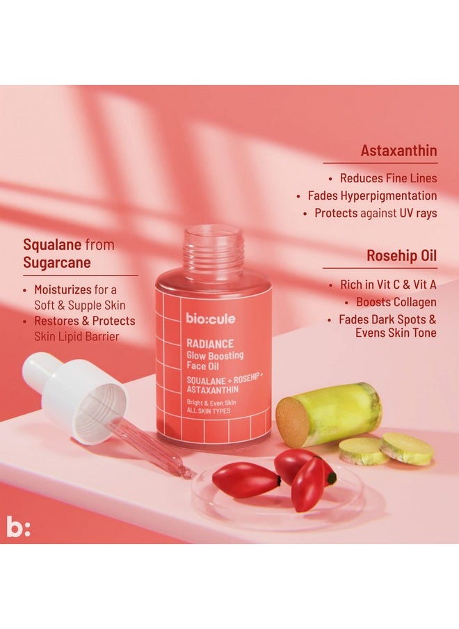 Biocule Radiance Glow Boosting Face Oil With Sugar Squalane, Rosehip & Astaxanthin, Natural Facial Oil For Bright, Even & Glowing Skin, Lightweight & Fast Absorbing, Suitable For All Skin Types, 15Ml  - Image 3