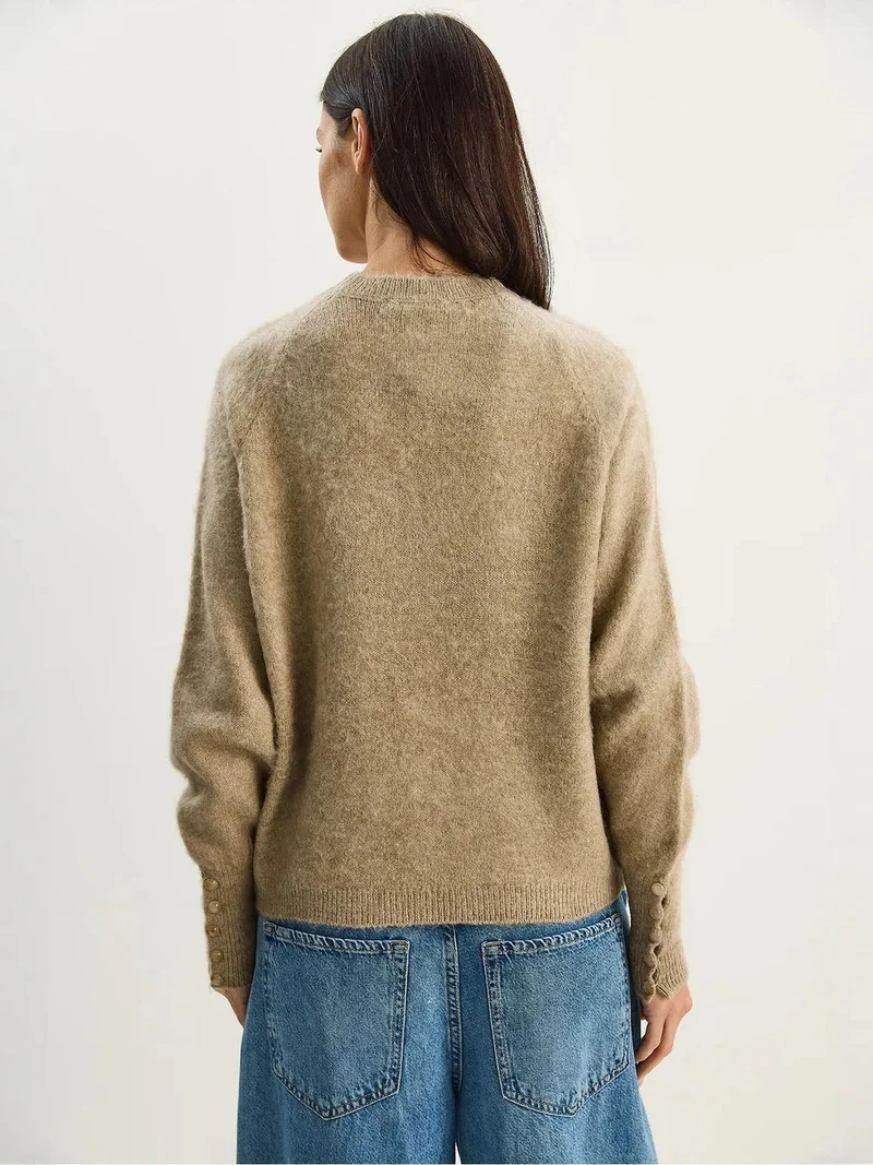 Bianco Lucci Beige Natural LUCCI Sweater with Buttoned Cuff Detail for Women | Best Price UAE