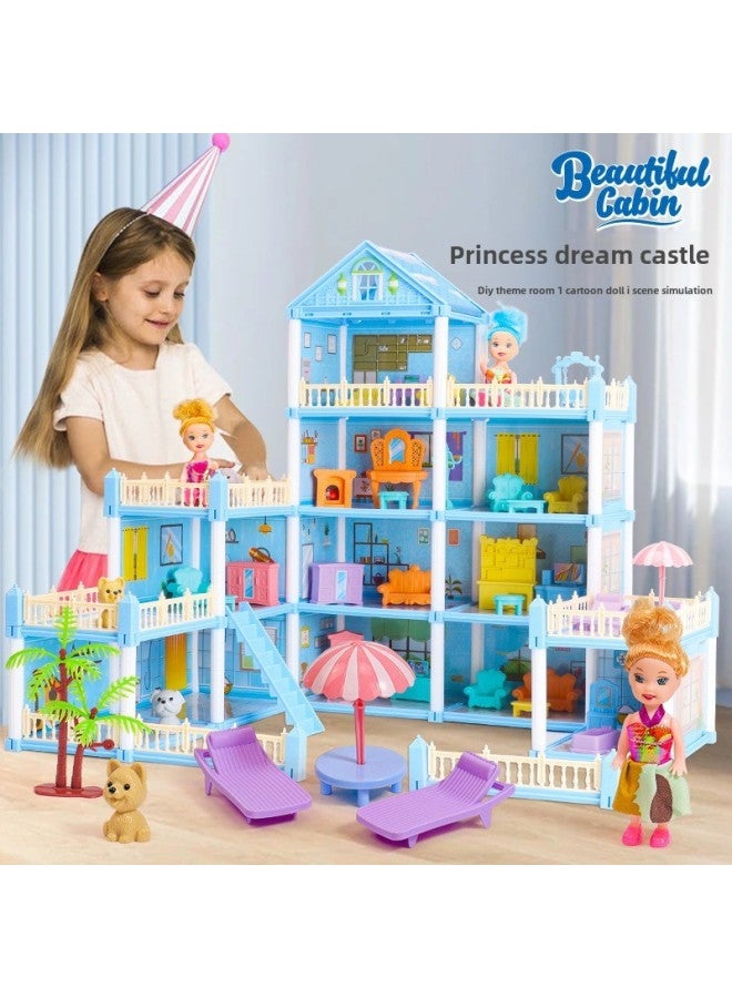 DIY Doll House Children Girl Princess Big Castle Villa House Birthday Gift Play House Toys-color:Blue Castle 88pcs (300g) 3 Rooms - Image 4
