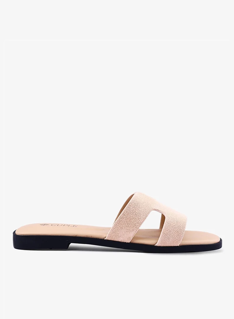 كابلي صنادل نسائية مسطحة من جلد الغزال