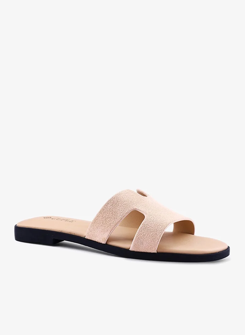 كابلي صنادل نسائية مسطحة من جلد الغزال