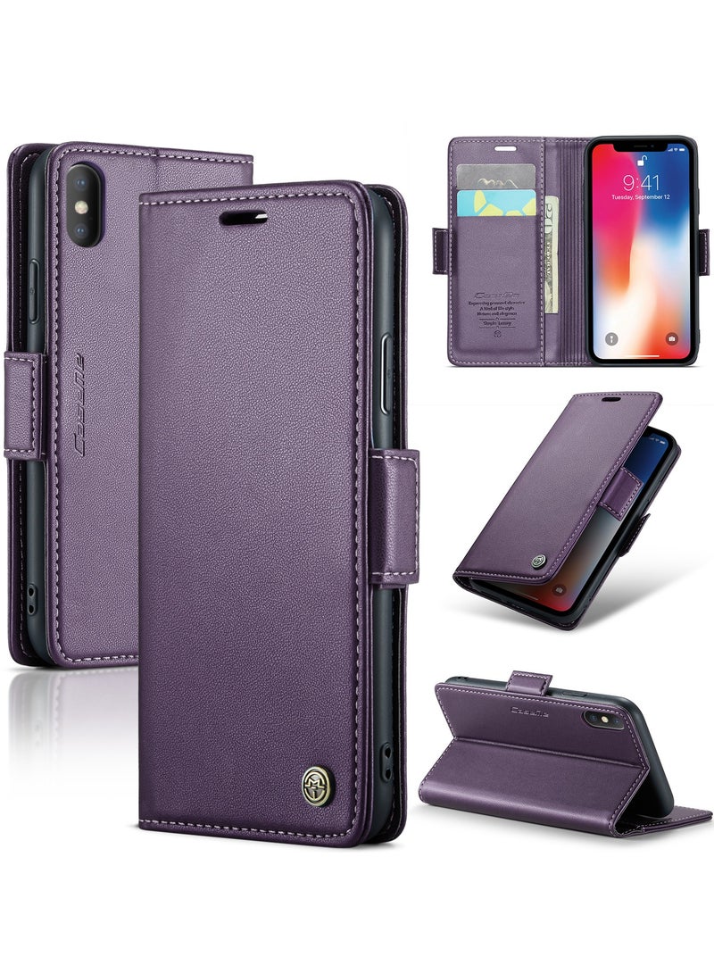 Phone Case for Apple iPhone X / iPhone Xs Anti-scratch Leather Kickstand Card Slot Money Pocket purple - Image 1