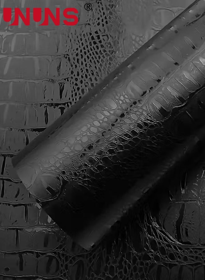 UNUNS Car Wrap,Black Crocodile Pattern Car Wrap Film,Car Wrap Film,Automotive Film,Self Adhesive Automotive Film,Automobile Motorcycle Interior Appearance,Black,30x152cm - Image 1