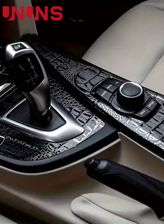 UNUNS Car Wrap,Black Crocodile Pattern Car Wrap Film,Car Wrap Film,Automotive Film,Self Adhesive Automotive Film,Automobile Motorcycle Interior Appearance,Black,30x152cm - Image 3