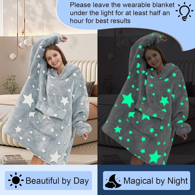 Fiosnow Glow in the Dark Star Blanket Hoodies for Women and Men Adult Oversize Wearable Blanket Hoodies for Soft and Warm - Image 3