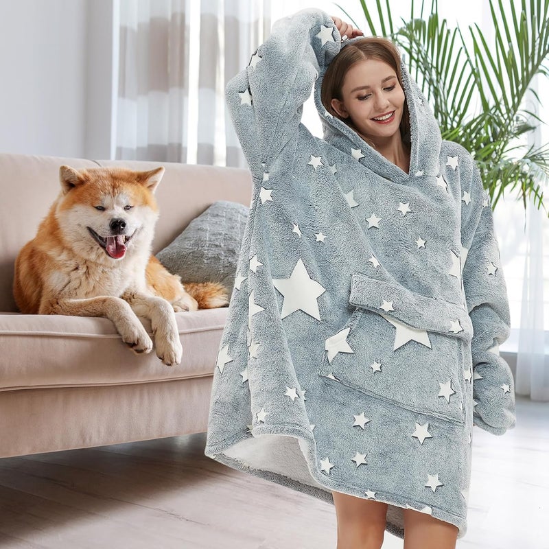 Fiosnow Glow in the Dark Star Blanket Hoodies for Women and Men Adult Oversize Wearable Blanket Hoodies for Soft and Warm - Image 2