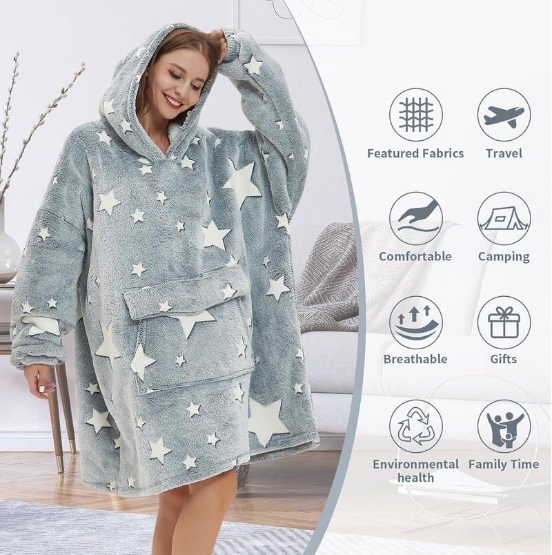 Fiosnow Glow in the Dark Star Blanket Hoodies for Women and Men Adult Oversize Wearable Blanket Hoodies for Soft and Warm - Image 4