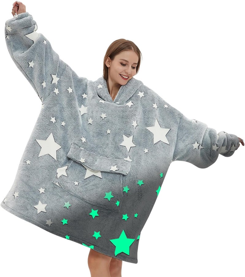 Fiosnow Glow in the Dark Star Blanket Hoodies for Women and Men Adult Oversize Wearable Blanket Hoodies for Soft and Warm - Image 1