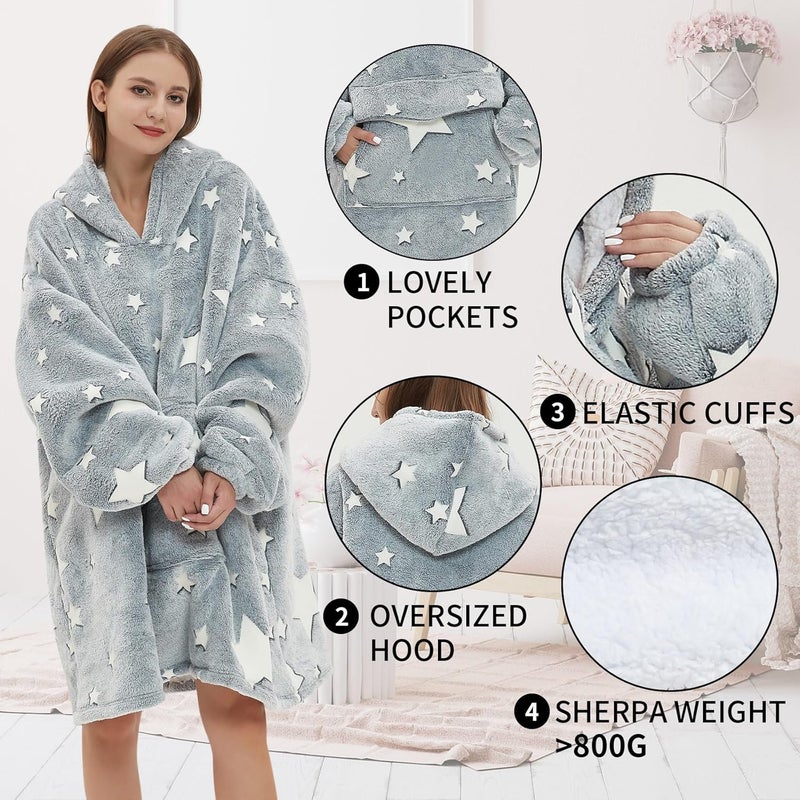 Fiosnow Glow in the Dark Star Blanket Hoodies for Women and Men Adult Oversize Wearable Blanket Hoodies for Soft and Warm - Image 5