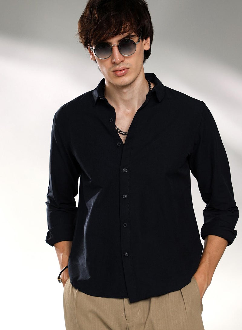 Campus Sutra Men's Navy Blue Solid Basic Shirt  - Image 1