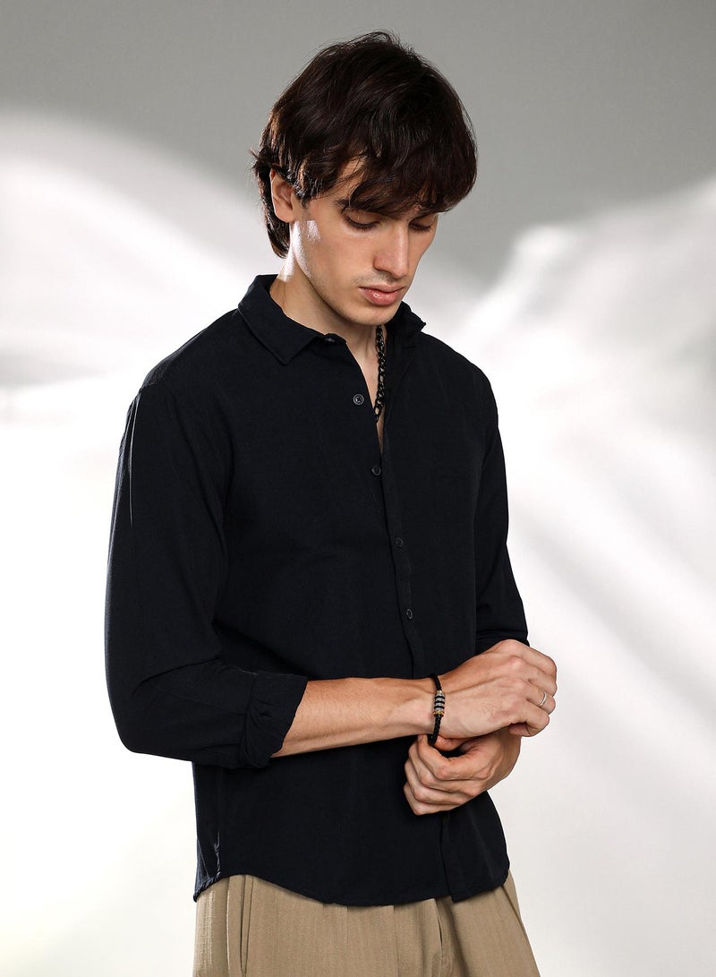 Campus Sutra Men's Navy Blue Solid Basic Shirt  - Image 2