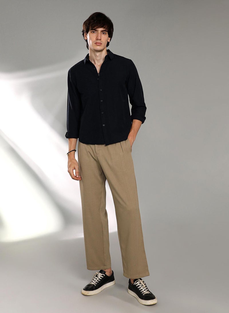 Campus Sutra Men's Navy Blue Solid Basic Shirt  - Image 5