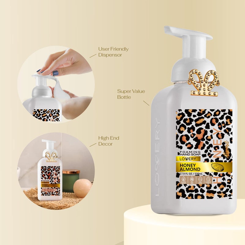 LOVERY Foaming Hand Soap, 17.9 fl oz Moisturizing Hand Soap with Aloe Vera & Essential Oils, Alcohol-Free Hand Wash Honey Almond Fragrance, Scented Hand Wash for Kitchen or Bathroom, Free Swarovski Bracelet - Image 4