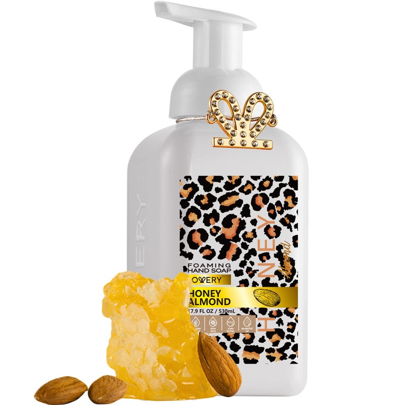 LOVERY Foaming Hand Soap, 17.9 fl oz Moisturizing Hand Soap with Aloe Vera & Essential Oils, Alcohol-Free Hand Wash Honey Almond Fragrance, Scented Hand Wash for Kitchen or Bathroom, Free Swarovski Bracelet - Image 1