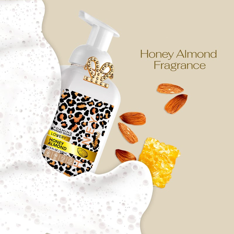 LOVERY Foaming Hand Soap, 17.9 fl oz Moisturizing Hand Soap with Aloe Vera & Essential Oils, Alcohol-Free Hand Wash Honey Almond Fragrance, Scented Hand Wash for Kitchen or Bathroom, Free Swarovski Bracelet - Image 2