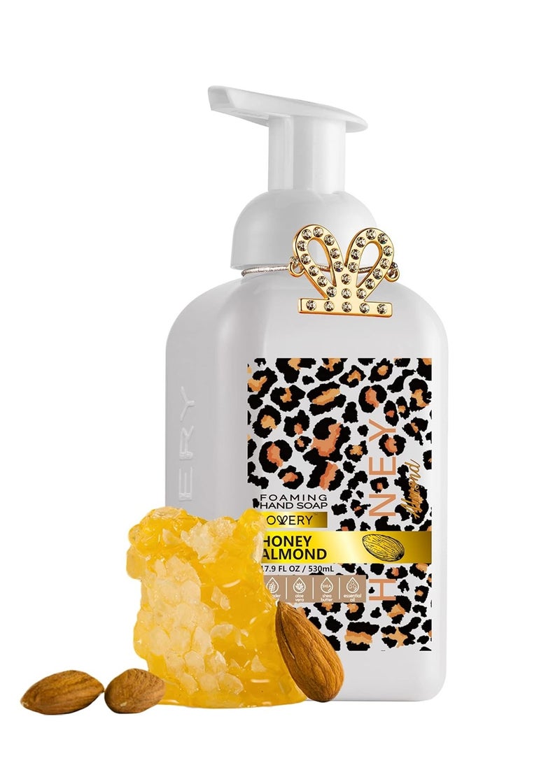 LOVERY Foaming Hand Soap, 17.9 fl oz Moisturizing Hand Soap with Aloe Vera & Essential Oils, Alcohol-Free Hand Wash Honey Almond Fragrance, Scented Hand Wash for Kitchen or Bathroom, Free Swarovski Bracelet  - Image 1