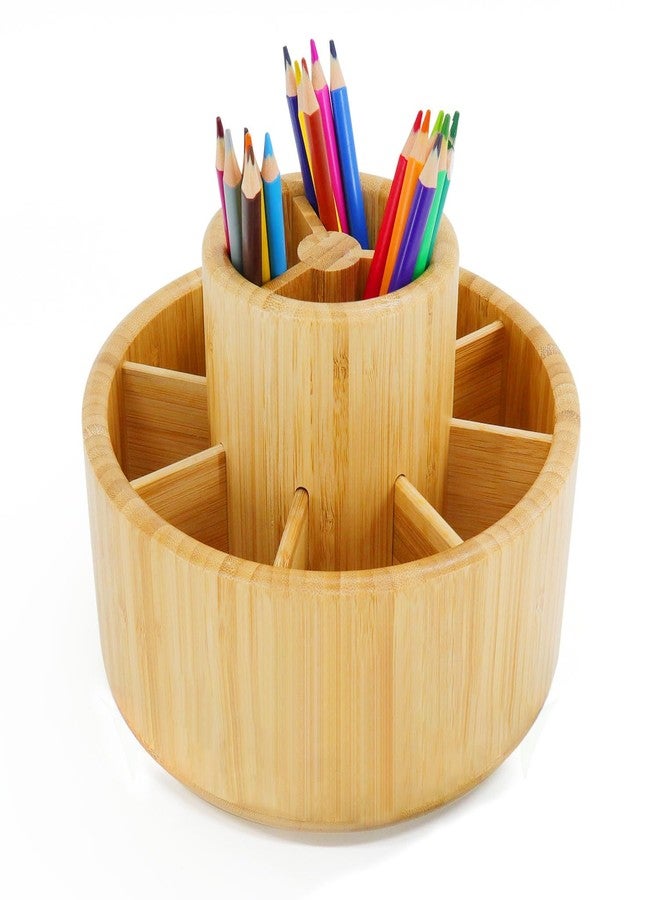 Utoplike Bamboo Rotating Art Supply Desk Organizer, Pencil Holder Organizer, Desktop Storage Caddy for Pen, Colored Pencil, Crayon, Paint Brushes, Art Studio&Office - Image 1