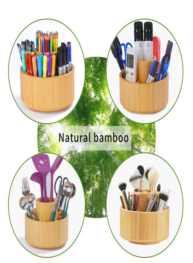 Utoplike Bamboo Rotating Art Supply Desk Organizer, Pencil Holder Organizer, Desktop Storage Caddy for Pen, Colored Pencil, Crayon, Paint Brushes, Art Studio&Office - Image 4
