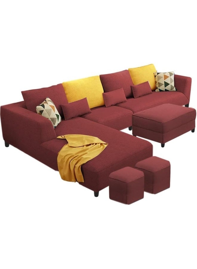 Zayn comforts Classic L-Shaped Sofa Set Accompanied by an Ottoman and Two Poufs (Deep Red, RIGHT BED) - Image 3