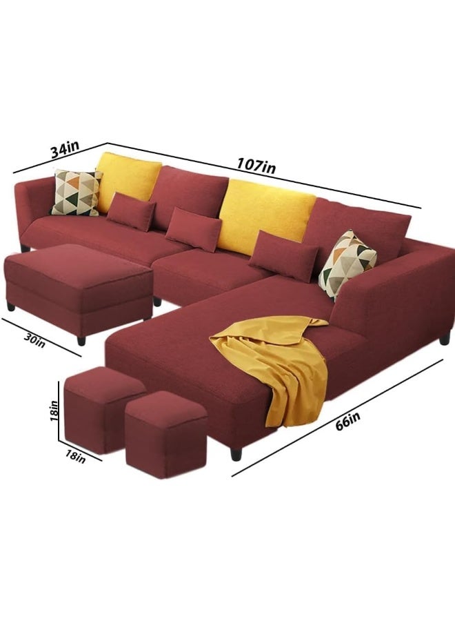 Zayn comforts Classic L-Shaped Sofa Set Accompanied by an Ottoman and Two Poufs (Deep Red, RIGHT BED) - Image 2