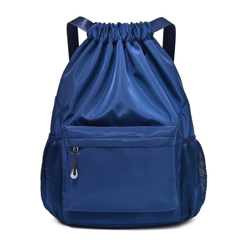 LOKAPEGY Drawstring Backpack for Women, Waterproof Drawstring Gym Bag for Men, Small Cinch Sack for Basketball, Pull String Sport Bag for Soccer. (Deep Blue) - Image 1