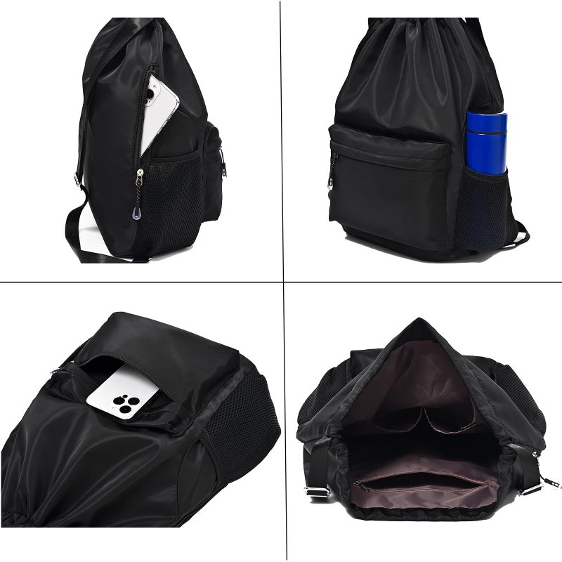 LOKAPEGY Drawstring Backpack for Women, Waterproof Drawstring Gym Bag for Men, Small Cinch Sack for Basketball, Pull String Sport Bag for Soccer. (Deep Blue) - Image 5