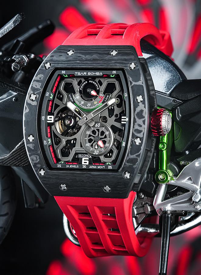 TSAR BOMBA ساعة رجالية أوتوماتيكية سلسلة إليمنتال . مم بحزام مطاطي أحمر فاخر - Image 2