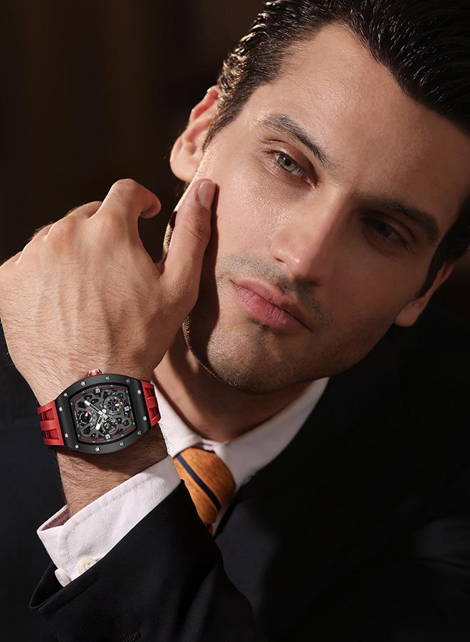 TSAR BOMBA ساعة رجالية أوتوماتيكية سلسلة إليمنتال . مم بحزام مطاطي أحمر فاخر - Image 4