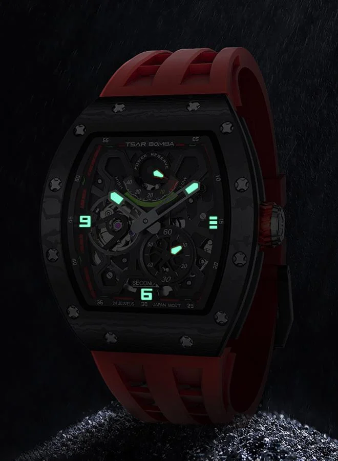 Tsar Bomba red Elemental Series 42.8mm Automatic Men's Watch with Red Premium Rubber Strap for Men | Best Price UAE
