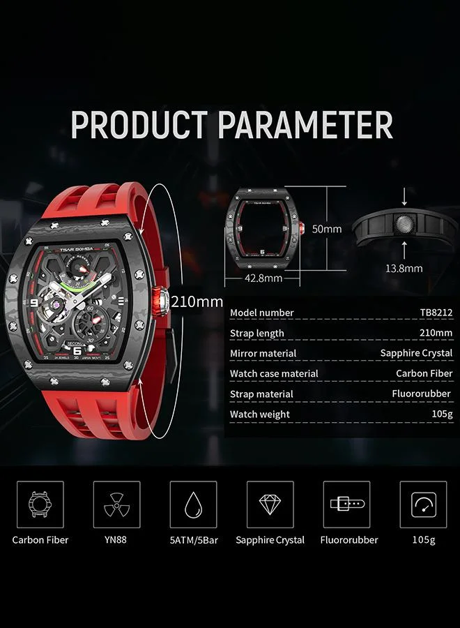Tsar Bomba red Elemental Series 42.8mm Automatic Men's Watch with Red Premium Rubber Strap for Men | Best Price UAE